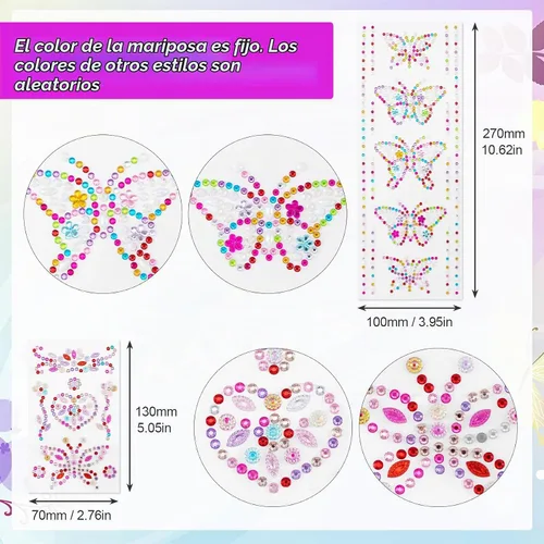 Vista 6 de PAGOW 11 hojas de calcomanías de diamantes de imitación, gemas MultiColor1