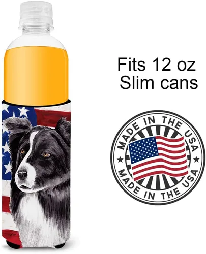 Vista 4 de USA American Flag with Border Collie Ultra Beverage Insulators for slim cans SC9009MUK