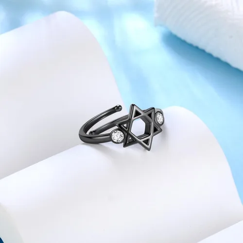 Vista 70 de Jewmon Anillo de plata de ley con estrella de David para mujer – Anillo ajustable Magen David – Amuleto Wicca – Regalos judíos