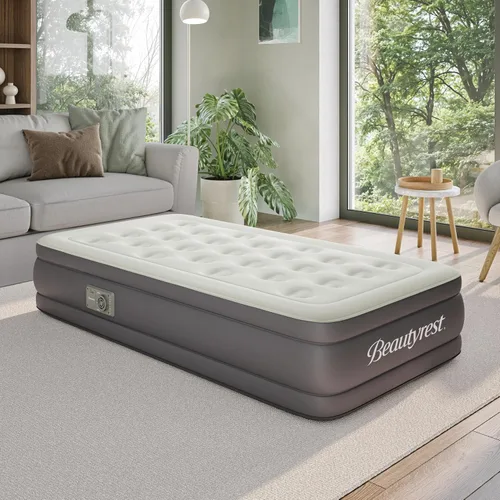 Vista 7 de Beautyrest Sky Rise - Colchón de aire tamaño individual con bomba integrada, cama inflable elevada de 18 pulgadas con parte superior cómoda, soporte