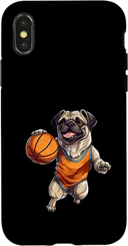 Vista 4 de Funda de diseño de baloncesto para iPhone 14 Cool Pug Playing