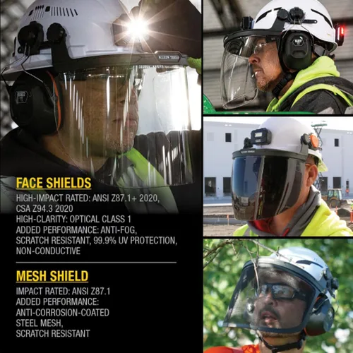 Vista 4 de Klein Tools Face Shield for Safety Helmet and Cap-Style Hard Hats, Impact Rated, Anti-Fog, Low-Profile Design for Grinding