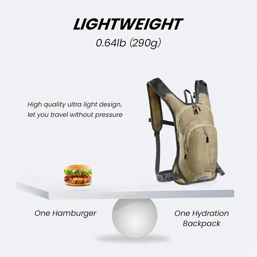 Vista 4 de Nepest Hydration Pack Backpack for Women & Men, Lightweight Water Backpack with 2L Water Bladder for Hiking Cycling Running Biking Caqui