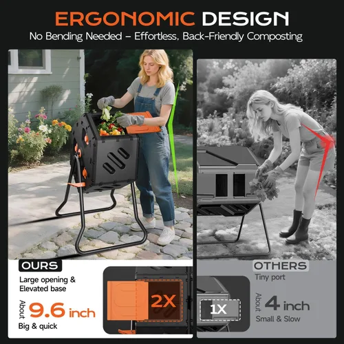 Vista 7 de Compostador Giratorio de 22.5 Galones/85L, Contenedor de Compost Fácil de Ensamblar para Exteriores, Compostador Rotativo de 360° para Jardín, Patio