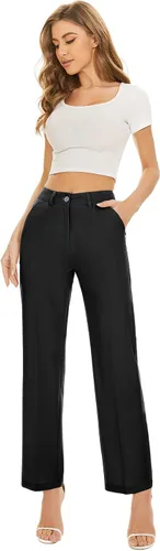Vista 5 de FUNYYZO Pantalones de pierna ancha para mujer, de cintura alta, casuales, largos, rectos, con bolsillo