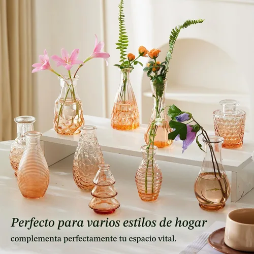 Vista 3 de Juego de jarrones de cristal para capullos de 20 piezas - Jarrones pequeños para flores a granel - Jarrones de cristal vintage surtidos para flores