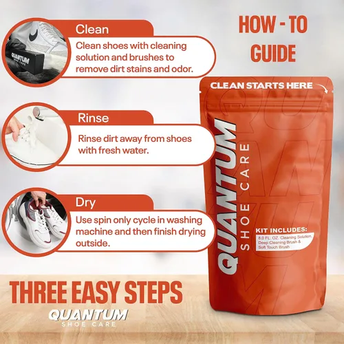 Vista 5 de Quantum Shoe Care Kit de limpiador de zapatillas limpiar, acondicionar y desodorizar (3 en 1) limpiador instantáneo de zapatos para zapatos blancos
