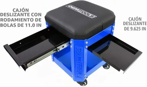 Vista 2 de OEMTOOLS 24996 Asiento Creeper de Taller Azul, Taburete con Ruedas con Almacenamiento de Herramientas, Taburete de Mecánico para Trabajo de Garaje
