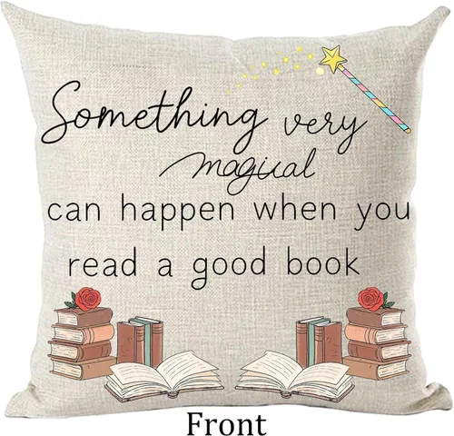 Vista 2 de Ramirar Funda de almohada decorativa con texto en inglés "Something Very Magical Can Happen When You Read A Good Book Star Decorativa", funda