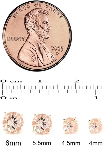 Vista 4 de Pendientes de botón de flor de lis de morganita de oro rosa macizo de 14 k