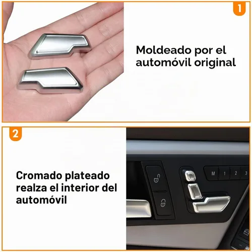 Vista 5 de Moonlinks Mercedes Benz - Calcomanías cromadas para botones de ajuste de asiento de puerta, adhesivos de botones de ajuste de asiento para clase B