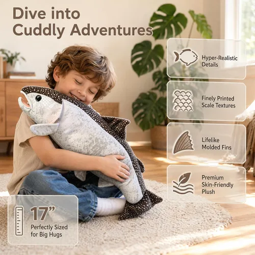 Vista 3 de Juguete de peluche realista de salmón atlántico, muñecas para niños, 17 pulgadas