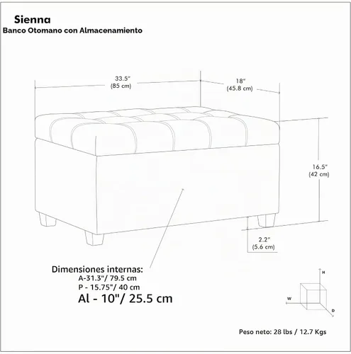 Vista 3 de SIMPLIHOME Sienna - Otomana de almacenamiento de tela con aspecto de lino Gris (Dove Grey)