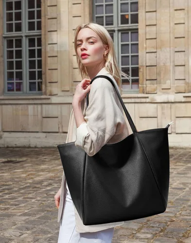 Vista 3 de KALIDI Bolso Tote Grande de Cuero Vegano para Mujer, Bolso de Hombro, Casual, con Cremallera, para Trabajo, Fin de Semana, Estilo Hobo, 23L