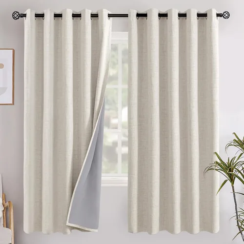 Vista 68 de YoungsTex - Cortinas opacas de lino para dormitorio, oscurecimiento de la habitación, cortinas con textura de lino, paneles con aislamiento térmico