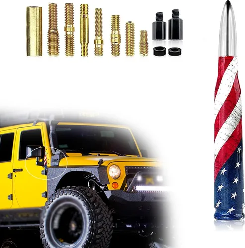 Vista 7 de 1 pieza de antena de bala modificada para coche, antena decorativa personalizada antirrobo con bandera americana de 5.5", señal estable