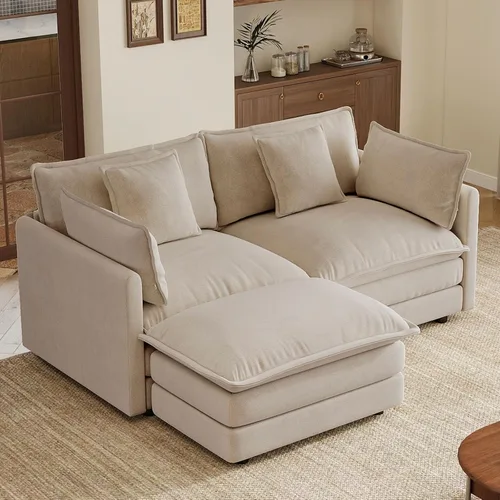Vista 90 de 76.7" Cloud Couch for Living Room, Deep Seat Loveseat Sofa, Beige Breathable Chenille, 2-Seats Couch for Apartment Small Spaces, Pocket Spring