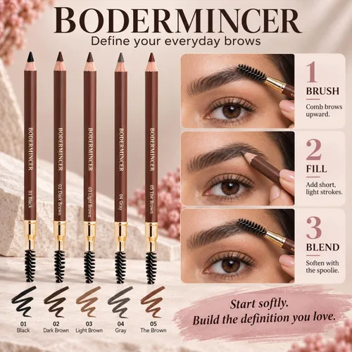 Vista 6 de Bodermincer 1 unidad Lápiz de cejas resistente al agua, duradero, de larga duración, 5 colores para elegir (1# Negro)