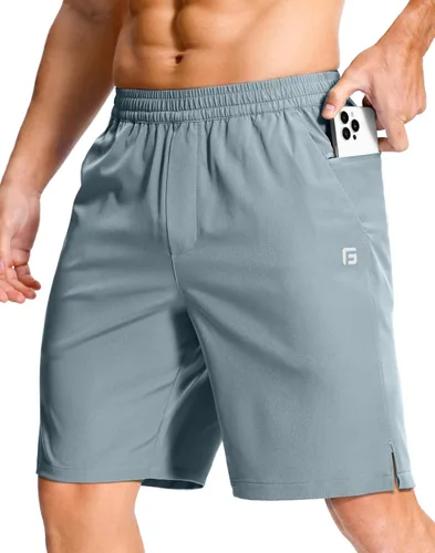 Vista 19 de GGJ Pantalones cortos deportivos ligeros para hombre con 2 bolsillos con cremallera de 7/5/9 pulgadas, pantalones cortos de tenis de secado rápido
