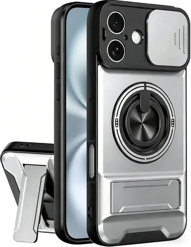 Vista 12 de Dssairo Funda para iPhone 15 con anillo magnético de rotación de 360° compatible con carcasa MagSafe Slide para cámara, soporte plegable, funda Negro