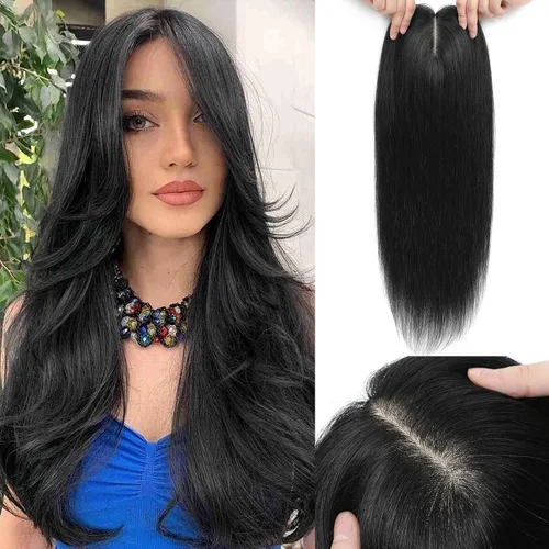 Vista 10 de Aimeolyn Toppers de cabello para mujer, cabello humano real, sin flequillo, extensiones de cabello superior para adelgazar, base de encaje Haisr