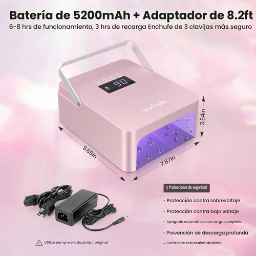 Vista 8 de Lavinda Lámpara de uñas profesional grande de 60 W con mango portátil, secador de uñas UV/LED con características de control de doble temperatura
