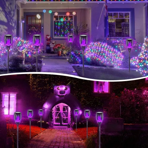 Vista 2 de EOYIZW Luces solares para exteriores, paquete de 4 unidades de 99 luces LED moradas de alta calidad para decoración de Halloween, luces solares IP65