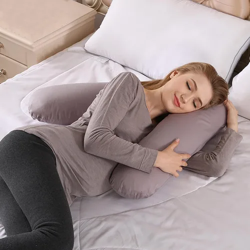 Vista 4 de Almohada ortopédica en V con funda de almohada complementaria en forma de V para soporte de espalda, hombros y cuello, almohada de embarazo de Gris
