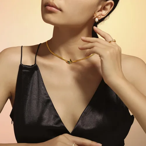Vista 4 de Gold Butterfly Choker Necklace for Women Dainty 14" Stainless Steel Chain Party Jewelry Gifts