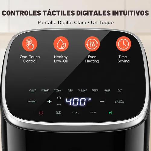 Vista 5 de OLIXIS Freidora de aire de 4 cuartos con ventana visible, freidora de aire digital de 1500 W con pantalla táctil con 8 ajustes preestablecidos Negro