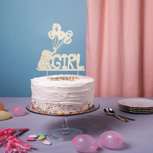 Vista 5 de LINGTEER It's a Girl Elephant Baby Girl - Decoración para pastel de diamantes de imitación - Saludos a la dulce niña, decoración de regalo de fiesta