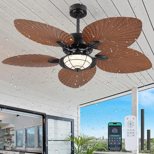 Vista 17 de PHORUS Ventiladores de techo de hoja de palma de 48 pulgadas con luces, ventiladores de techo tropical para exteriores con control remoto