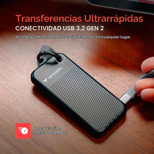 Vista 4 de Verbatim Pocket 1TB SSD externo USB 3.2 Gen 2 Hasta 1000MB/s