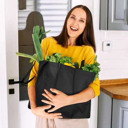 Vista 2 de Bolsas de compras reutilizables para comestibles, paquete de 10 bolsas grandes plegables a granel