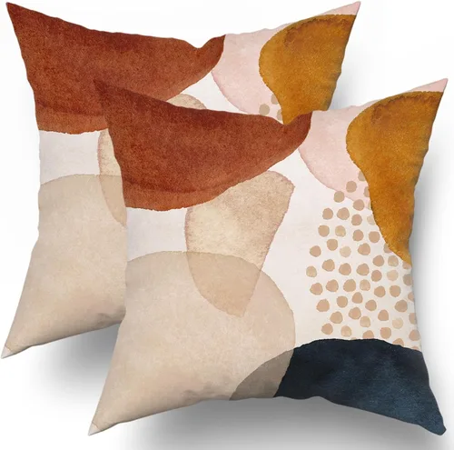 Vista 14 de Juego de 2 fundas de almohada bohemias de 16 x 16 pulgadas, color azul marino y naranja, modernas, con estampado geométrico abstracto