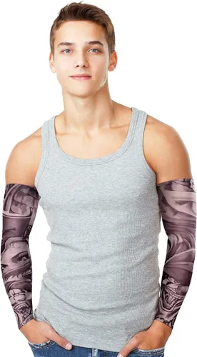 Vista 4 de Boao 20 piezas de mangas de brazo de enfriamiento para hombre, manga larga sin dedos, antideslizante, protección UV, mangas temporales para tatuajes