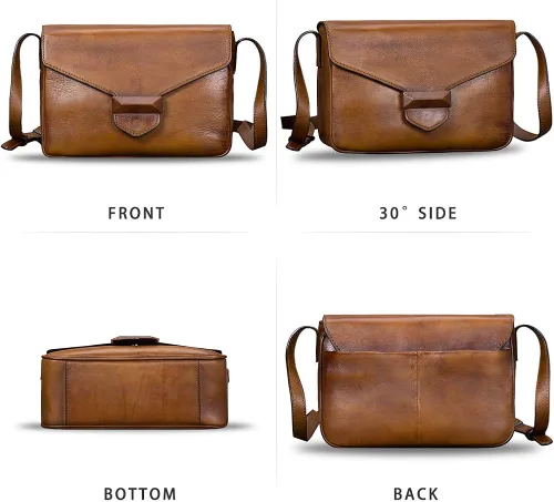 Vista 5 de Bolsos cruzados de cuero genuino para mujer hechos a mano bolsos vintage