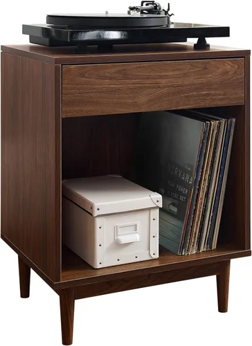 Vista 11 de Crosley Furniture Liam - Mesa auxiliar y soporte para tocadiscos con almacenamiento para discos de vinilo, nogal