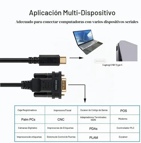 Vista 9 de Cable adaptador de puerto serie USB tipo C a RS232 DB9, chipset FTDI, compatible con Windows 11, 10, 8, 7 y Mac Linux