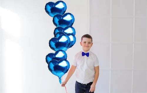 Vista 5 de 10 globos de aluminio en forma de corazón azul de 18 pulgadas de Mylar para decoración de fiesta de cumpleaños