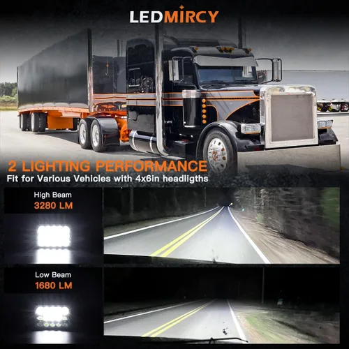 Vista 2 de LEDMIRCY Luces LED de 4 x 6 pulgadas, 4 unidades, luz LED rectangular de haz alto y bajo H4651 H4652 H4656 H4666 H6545 H4668 H4642 para Chevy Truck