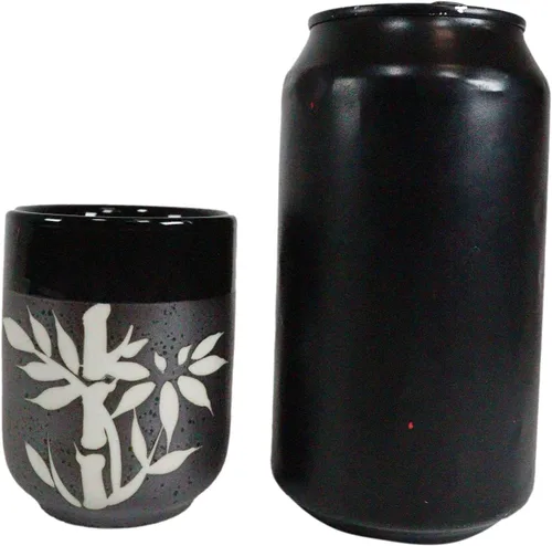 Vista 5 de Ebros - Juego de tetera de porcelana japonesa de bambú de la suerte negra y carbón, 20 onzas, sirve para 4 invitados con mango de madera de bambú