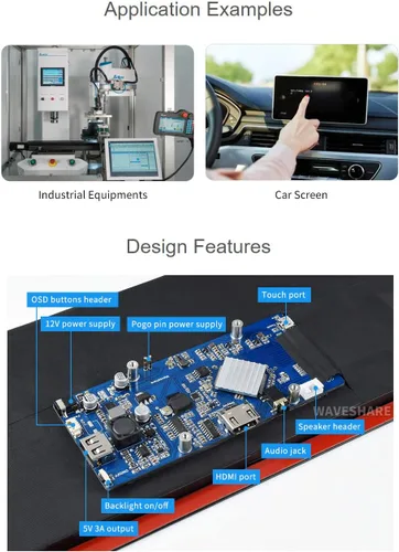 Vista 7 de Waveshare Pantalla táctil capacitiva de 12.3 pulgadas compatible con Raspberry Pi 5/4B/3B+/3B/2B/B+/A+/A+/Zero/Zero W/WH/Zero 2W Series Boards 600