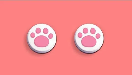 Vista 2 de Tapa de silicona para control analógico para el pulgar de Nintendo Switch NS, Joy-ConSwitch Lite (2 garras de pata de gato blancas y rosas)