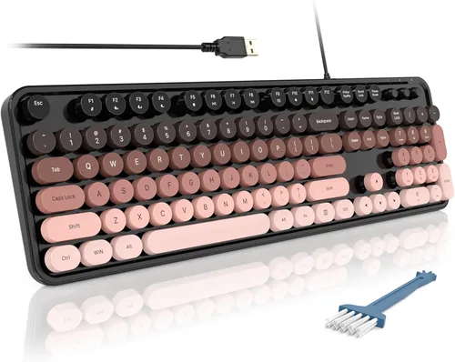 Vista 11 de MOFII Teclados de computadora con cable, teclado USB de tamaño completo Plug Play, bonito teclado estético colorido con soportes plegables