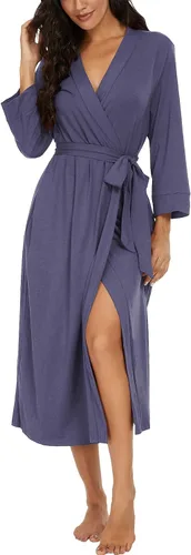 Vista 68 de VINTATRE Bata tipo kimono para mujer, bata larga de punto, ligera, suave, ropa de dormir con cuello en V, casual, ropa de descanso para mujer Verde