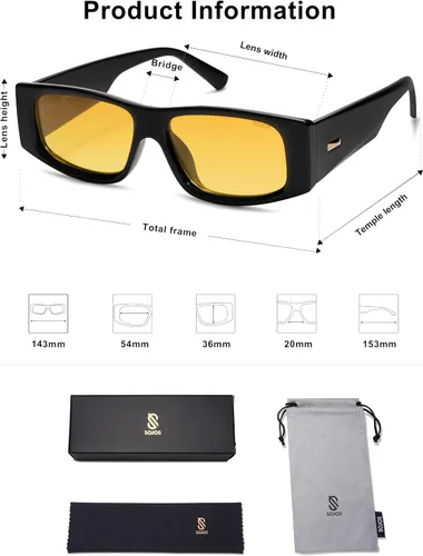 Vista 5 de SOJOS Gafas de sol polarizadas rectangulares Y2K de moda para mujeres y hombres, gafas de sol rave de diseñador de moda SJ2228