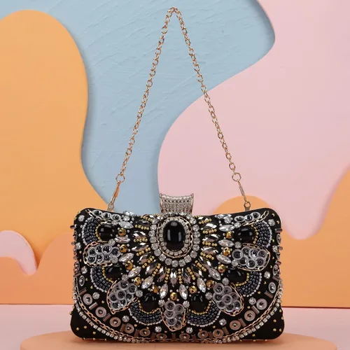 Vista 8 de Fawziya Evening Purse Crystal Beaded Pearl Big Clutch Bags For Women Clutches
