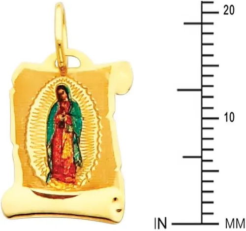 Vista 2 de Colgante de oro amarillo real de 14 quilates con diseño religioso de Nuestra Señora de Guadalupe, Oro de 14 quilates
