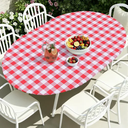 Vista 12 de Smiry - Mantel redondo de picnic de vinilo elástico impermeable con respaldo de franela, mantel de vinilo ajustable para mesas de 31-35 pulgadas